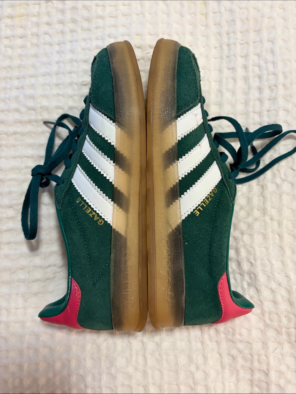 adidas Women's Green Suede Gazelle Sneaker with White Stripes - Picture 3 of 9